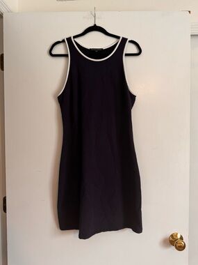 Boston Proper Cotton Navy Tank Dress with White Trim.